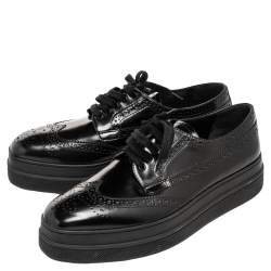 Pre Owned حذاء رياضي برادا جلد أسود بروغي نعل سميك مقاس 37.5