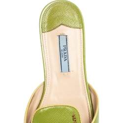 Pre Owned Prada Green Saffiano Patent Leather Slide Flats Size 37