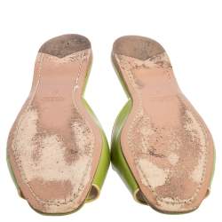 Pre Owned Prada Green Saffiano Patent Leather Slide Flats Size 37