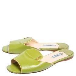 Pre Owned Prada Green Saffiano Patent Leather Slide Flats Size 37