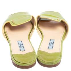 Pre Owned Prada Green Saffiano Patent Leather Slide Flats Size 37