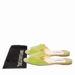 Pre Owned Prada Green Saffiano Patent Leather Slide Flats Size 37