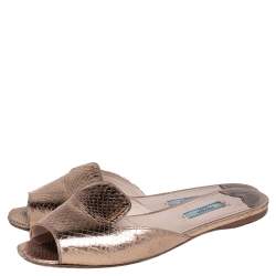 Pre Owned Prada Gold Python Embossed Leather Slide Flats Size 39.5