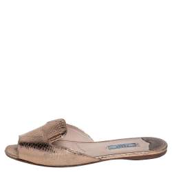 Pre Owned Prada Gold Python Embossed Leather Slide Flats Size 39.5