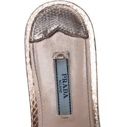 Pre Owned Prada Gold Python Embossed Leather Slide Flats Size 39.5