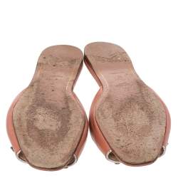 Pre Owned Prada Peach Saffiano Patent Leather Crystal Embellished Flat Slides Size 36