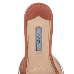 Pre Owned Prada Peach Saffiano Patent Leather Crystal Embellished Flat Slides Size 36