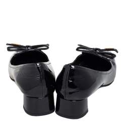 Pre Owned Prada Black Patent Leather Bow Block Heel Pumps Size 36.5