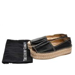 Pre Owned Prada Black Leather Peep Toe Platform Espadrille Flats Size 39