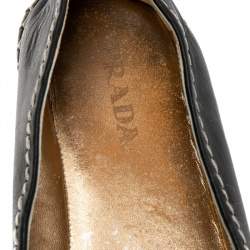 Pre Owned Prada Black Leather Peep Toe Platform Espadrille Flats Size 39