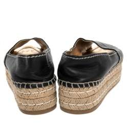 Pre Owned Prada Black Leather Peep Toe Platform Espadrille Flats Size 39