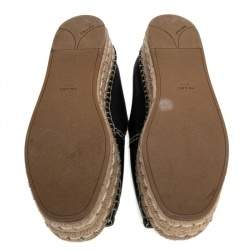 Pre Owned Prada Black Leather Peep Toe Platform Espadrille Flats Size 39