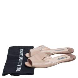 Pre Owned Prada Beige Patent Saffiano Leather Flat Slides Size 39