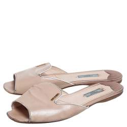 Pre Owned Prada Beige Patent Saffiano Leather Flat Slides Size 39