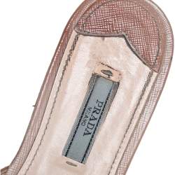 Pre Owned Prada Beige Patent Saffiano Leather Flat Slides Size 39