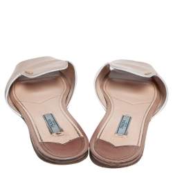 Pre Owned Prada Beige Patent Saffiano Leather Flat Slides Size 39
