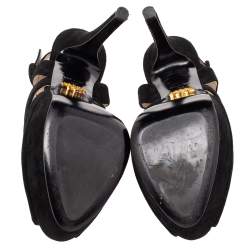 Pre Owned Prada Black Suede Peep Toe Slingback Platform Sandals Size 39