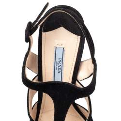 Pre Owned Prada Black Suede Peep Toe Slingback Platform Sandals Size 39