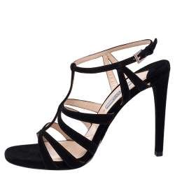 Pre Owned Prada Black Suede Cross T Strappy Sandals Size 39