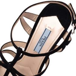 Pre Owned Prada Black Suede Cross T Strappy Sandals Size 39