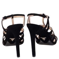 Pre Owned Prada Black Suede Cross T Strappy Sandals Size 39