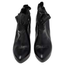 Pre Owned Prada Black Leather Ruffle Detail Platform Ankle Length Booties Size EU 36.5