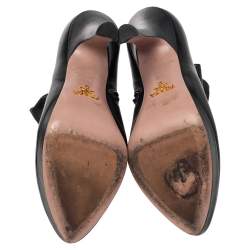 Pre Owned Prada Black Leather Ruffle Detail Platform Ankle Length Booties Size EU 36.5