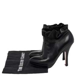 Pre Owned Prada Black Leather Ruffle Detail Platform Ankle Length Booties Size EU 36.5