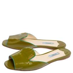 Pre Owned Prada Green Patent Leather Flat Slides Size 39.5