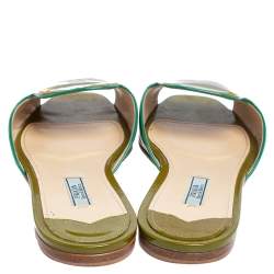 Pre Owned Prada Green Patent Leather Flat Slides Size 39.5