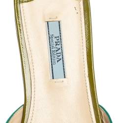 Pre Owned Prada Green Patent Leather Flat Slides Size 39.5