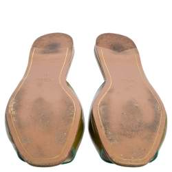 Pre Owned Prada Green Patent Leather Flat Slides Size 39.5