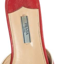 Pre Owned Prada Red Patent Leather Flat Slides Size 39