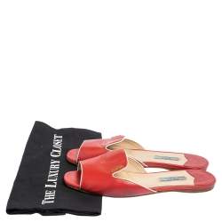 Pre Owned Prada Red Patent Leather Flat Slides Size 39