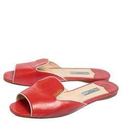 Pre Owned Prada Red Patent Leather Flat Slides Size 39