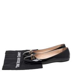 Pre Owned Prada Black Patent Leather Logo Bit Ballet Flats Size 38.5