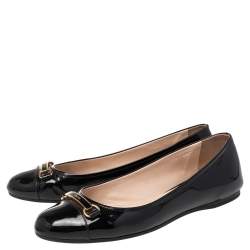 Pre Owned Prada Black Patent Leather Logo Bit Ballet Flats Size 38.5