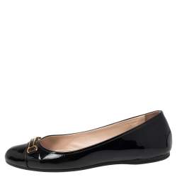 Pre Owned Prada Black Patent Leather Logo Bit Ballet Flats Size 38.5