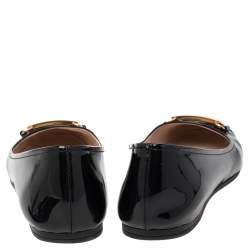 Pre Owned Prada Black Patent Leather Logo Bit Ballet Flats Size 38.5