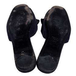 Pre Owned Prada Navy Blue Suede Bow Embellished Slide Flats Size 37.5