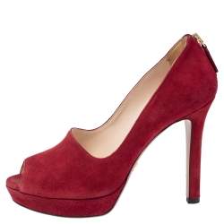 Pre Owned Prada Maroon Suede Peep Toe Platform Pumps Size 38