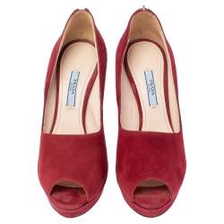 Pre Owned Prada Maroon Suede Peep Toe Platform Pumps Size 38