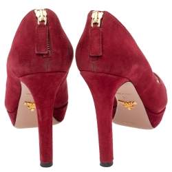 Pre Owned Prada Maroon Suede Peep Toe Platform Pumps Size 38