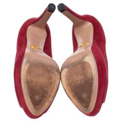 Pre Owned Prada Maroon Suede Peep Toe Platform Pumps Size 38
