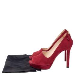 Pre Owned Prada Maroon Suede Peep Toe Platform Pumps Size 38