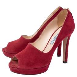 Pre Owned Prada Maroon Suede Peep Toe Platform Pumps Size 38