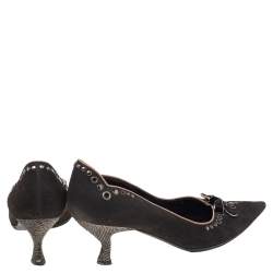 Pre Owned Prada Brown Nubuck Leather Studded Pointed Toe Pumps Size 37.5