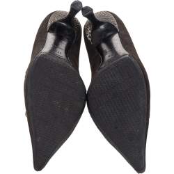 Pre Owned Prada Brown Nubuck Leather Studded Pointed Toe Pumps Size 37.5