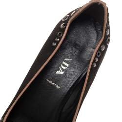 Pre Owned Prada Brown Nubuck Leather Studded Pointed Toe Pumps Size 37.5