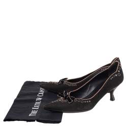 Pre Owned Prada Brown Nubuck Leather Studded Pointed Toe Pumps Size 37.5